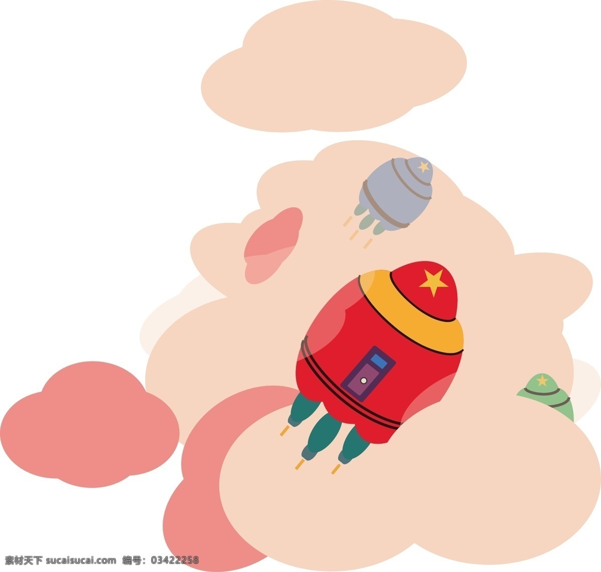 原创 飞船 航天 元素 云朵 粉色 小 清新 红色 小清新