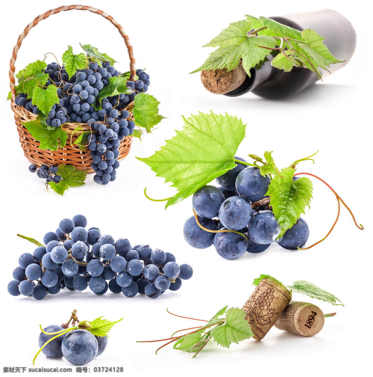 葡萄 葡萄摄影 叶子 水果 食物 水果摄影 水果背景 水果蔬菜 餐饮美食 白色