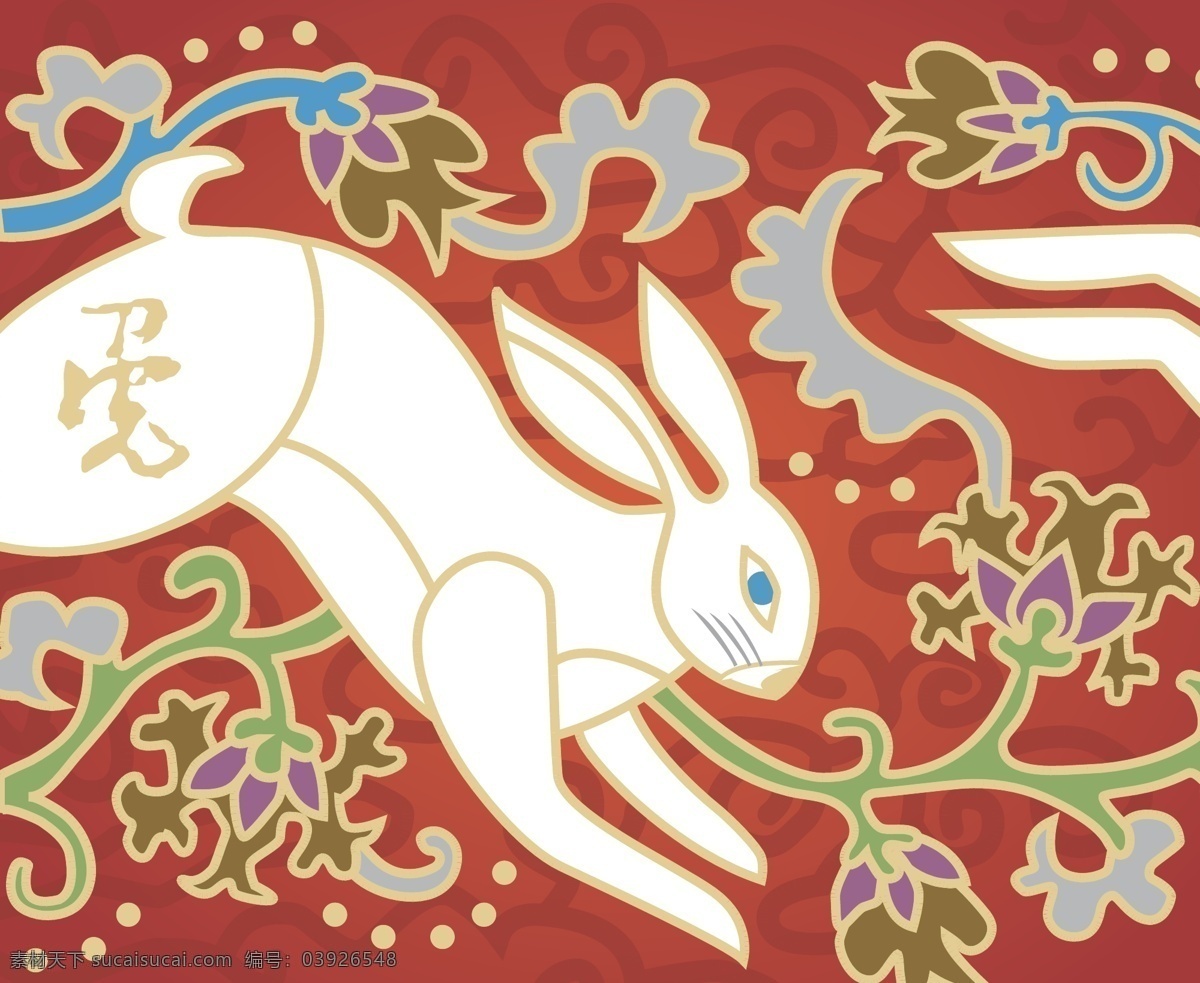 新年兔子矢量 春节 底纹 动物 古典 花纹 可爱 美丽 模板 设计稿 时尚 新年 兔子 中国风 炫彩 素材元素 源文件 矢量图