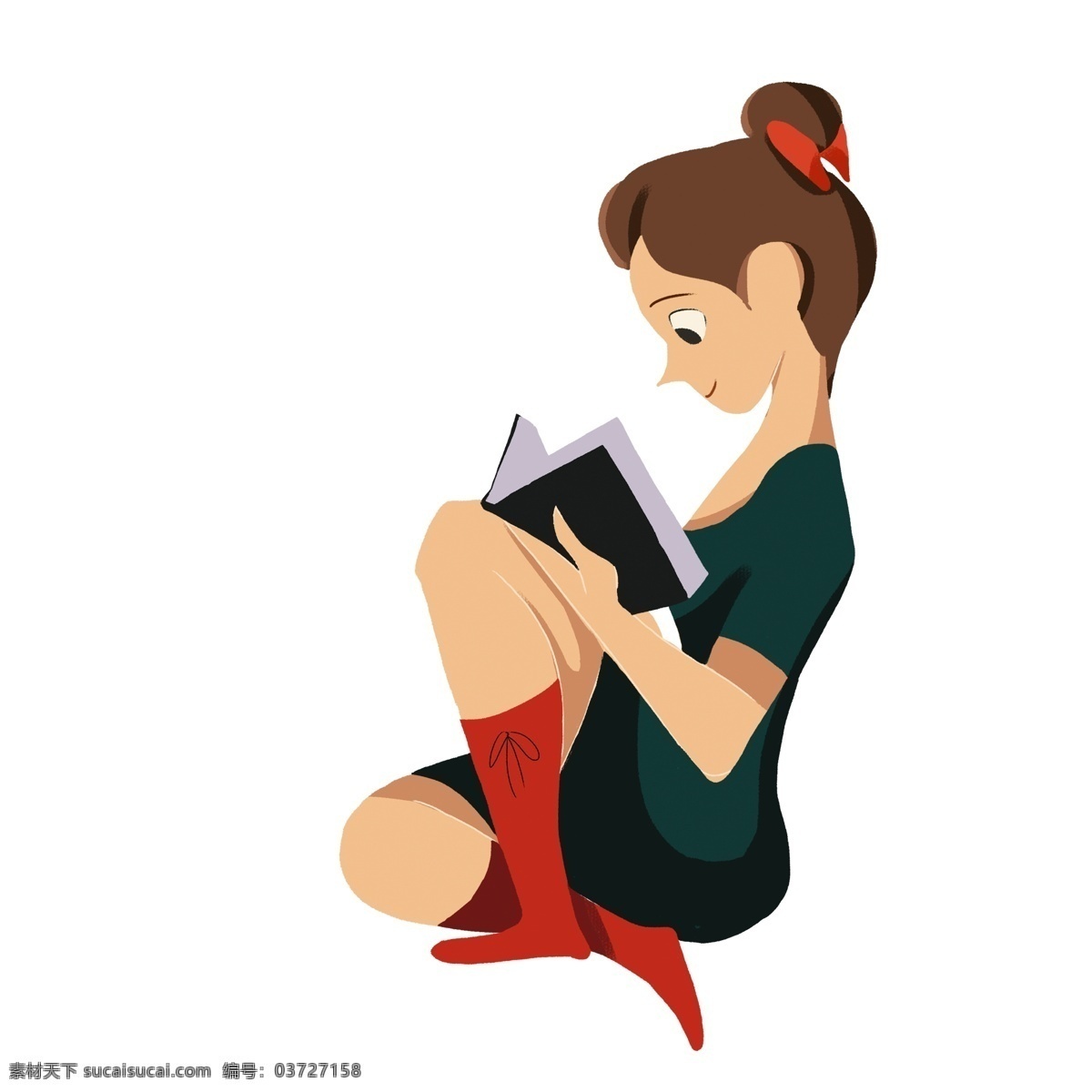 卡通 可爱 看书 女孩子 插画 人物 手绘 女孩 学习 坐着 少女