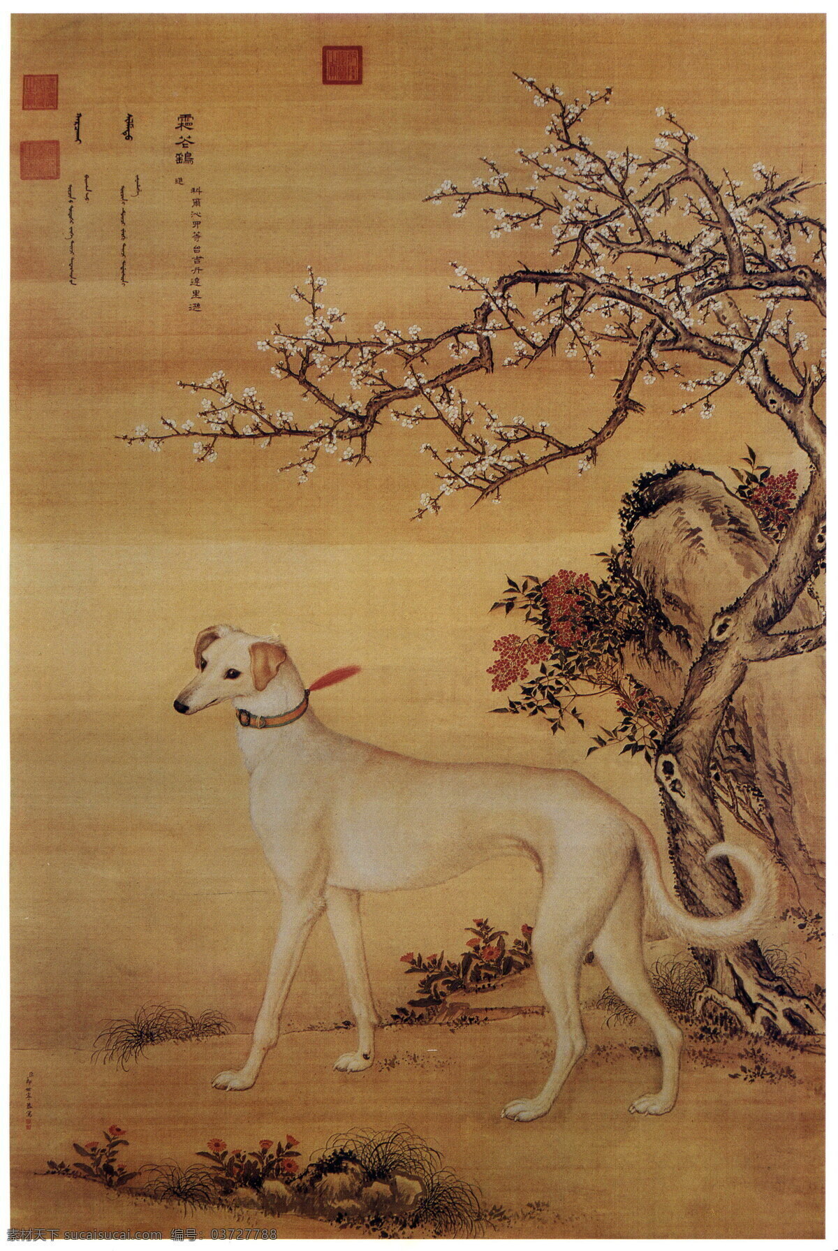 清朝国画 水墨画 十骏犬图之 霜花鹞 棕色