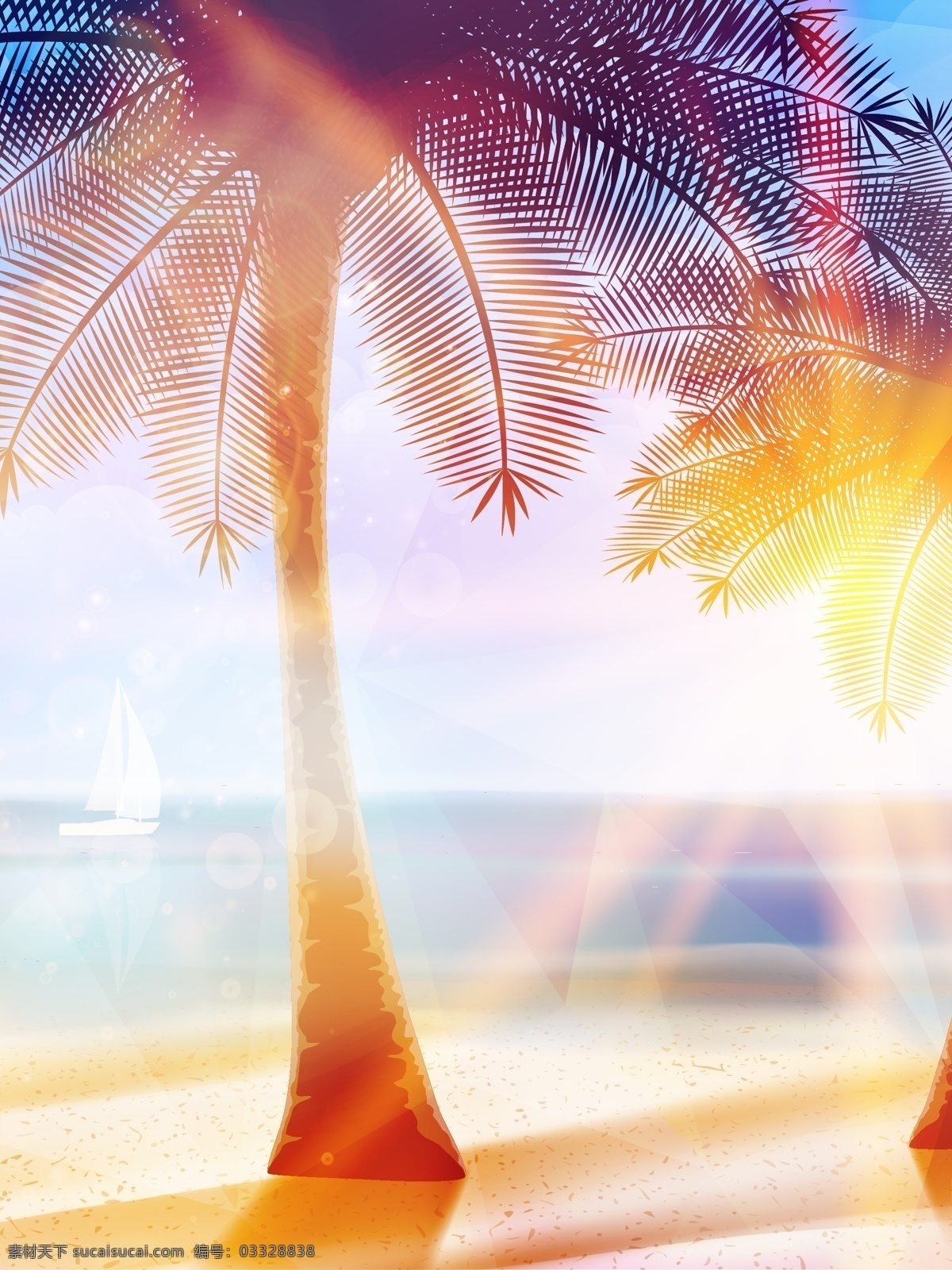 矢量 质感 梦幻 炫彩 椰树 海岛 背景 灿烂 度假 海报 旅游 夏日 阳光