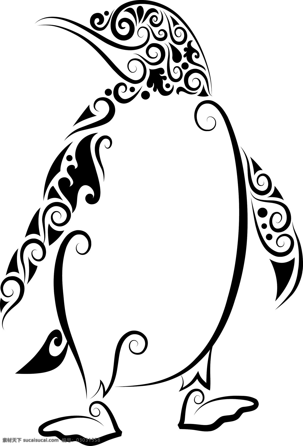 精美 花纹 企鹅 矢量 刺青 动物 剪影 矢量素材 手绘 图案 图形 纹身 线稿 线条 矢量图 其他矢量图