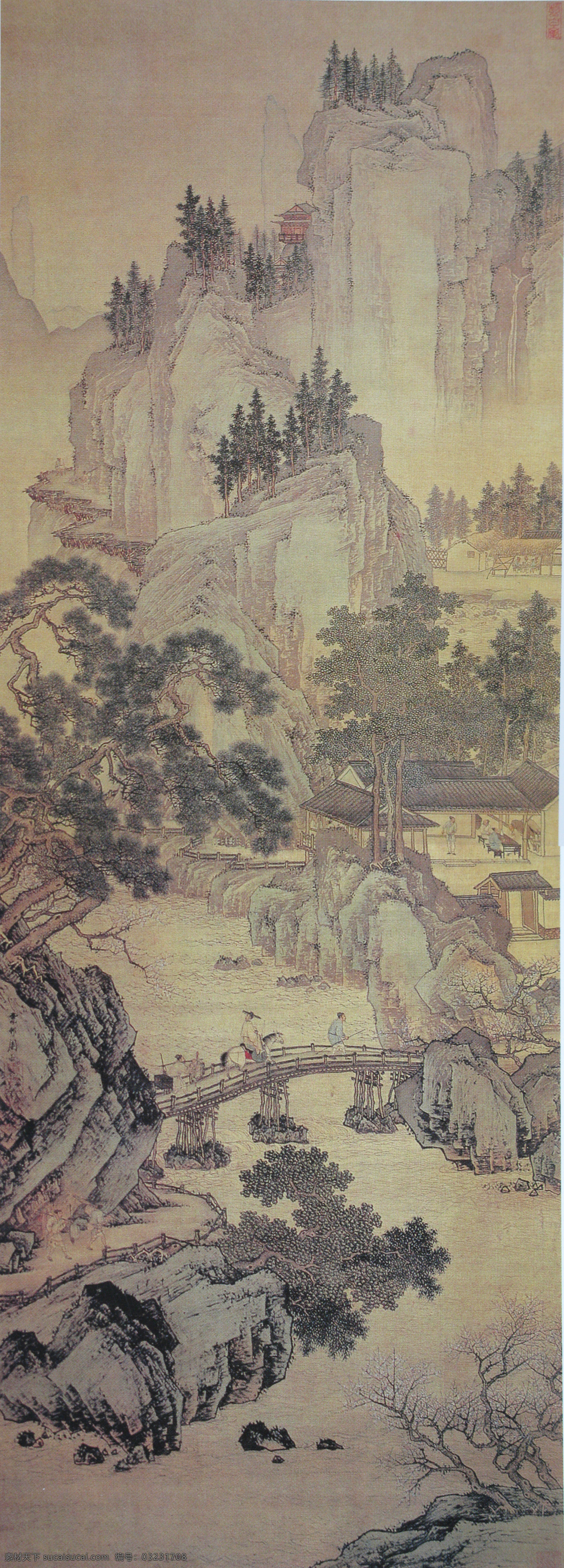 明 周臣 春山游骑图 明代 书画 山水画 文化艺术 绘画书法 设计图库