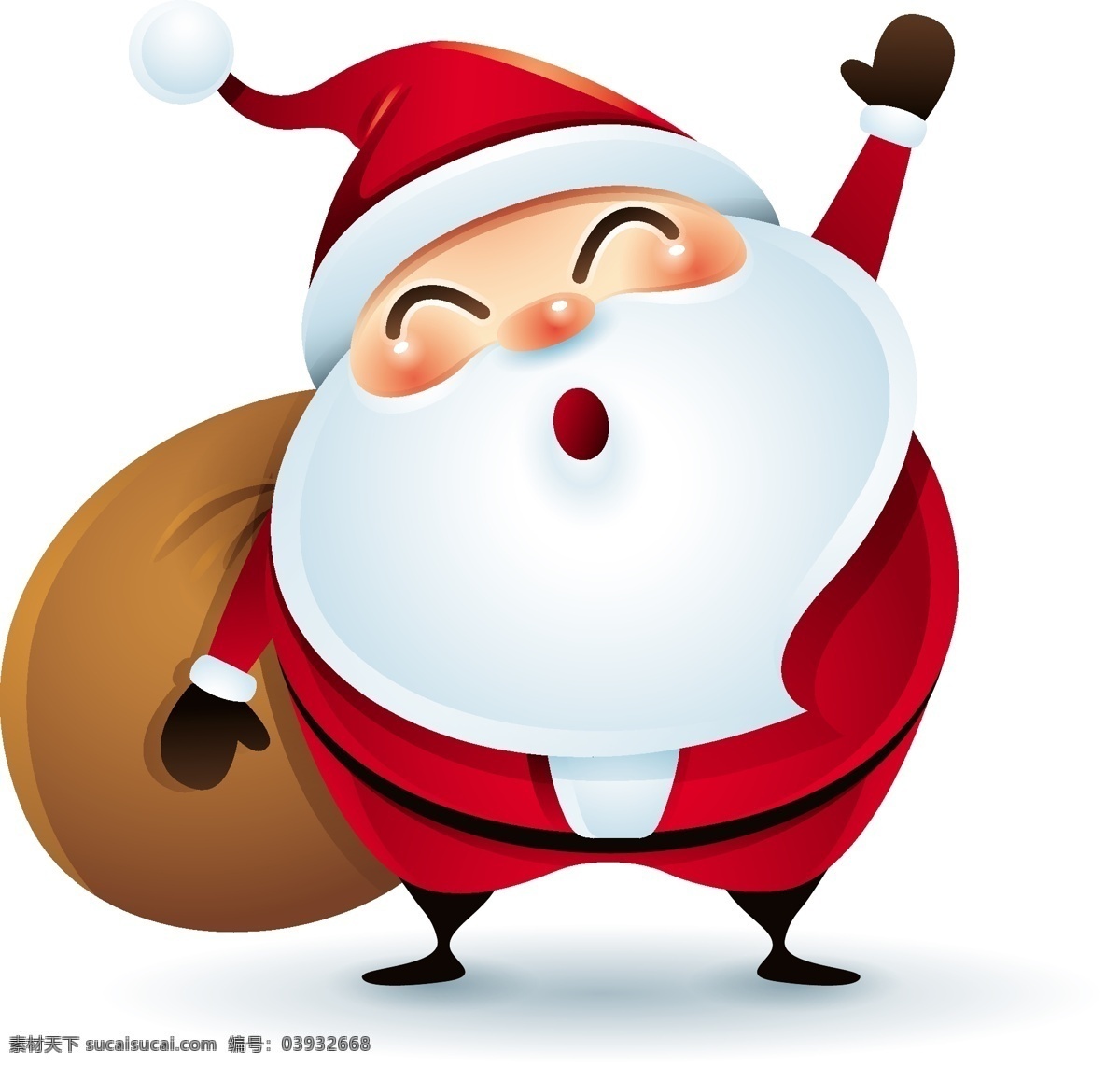 带 礼物 q 版 圣诞节 老人 矢量 举手 可爱 红色 白胡子 卡通 人物 形象 节日 装饰
