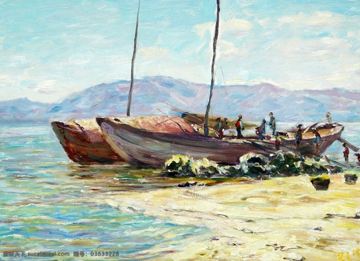 渔船 油画 风景油画 写生 外国油画 绘画 绘画书法 文化艺术