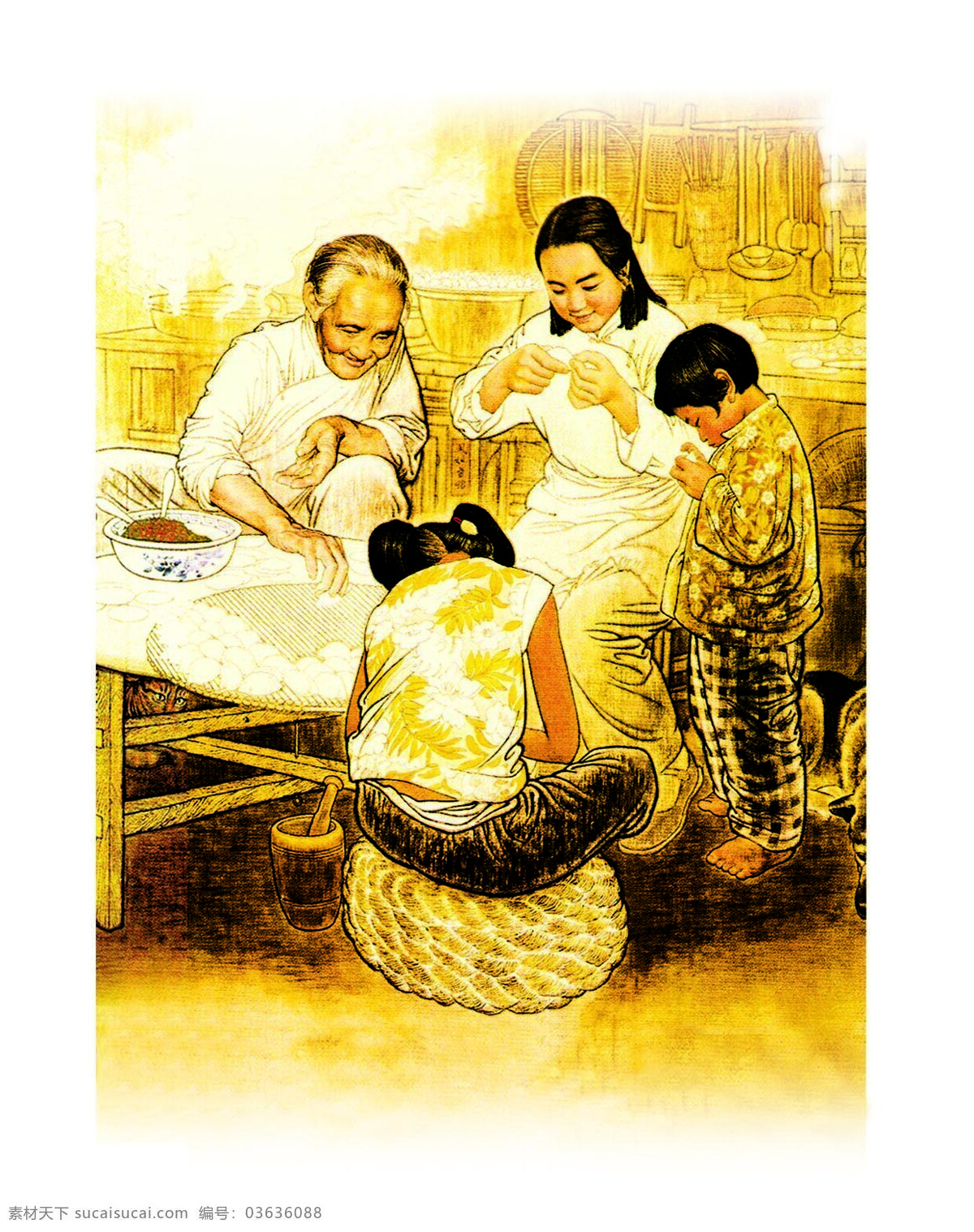 包饺子 饺子 人物 绘画书法 文化艺术