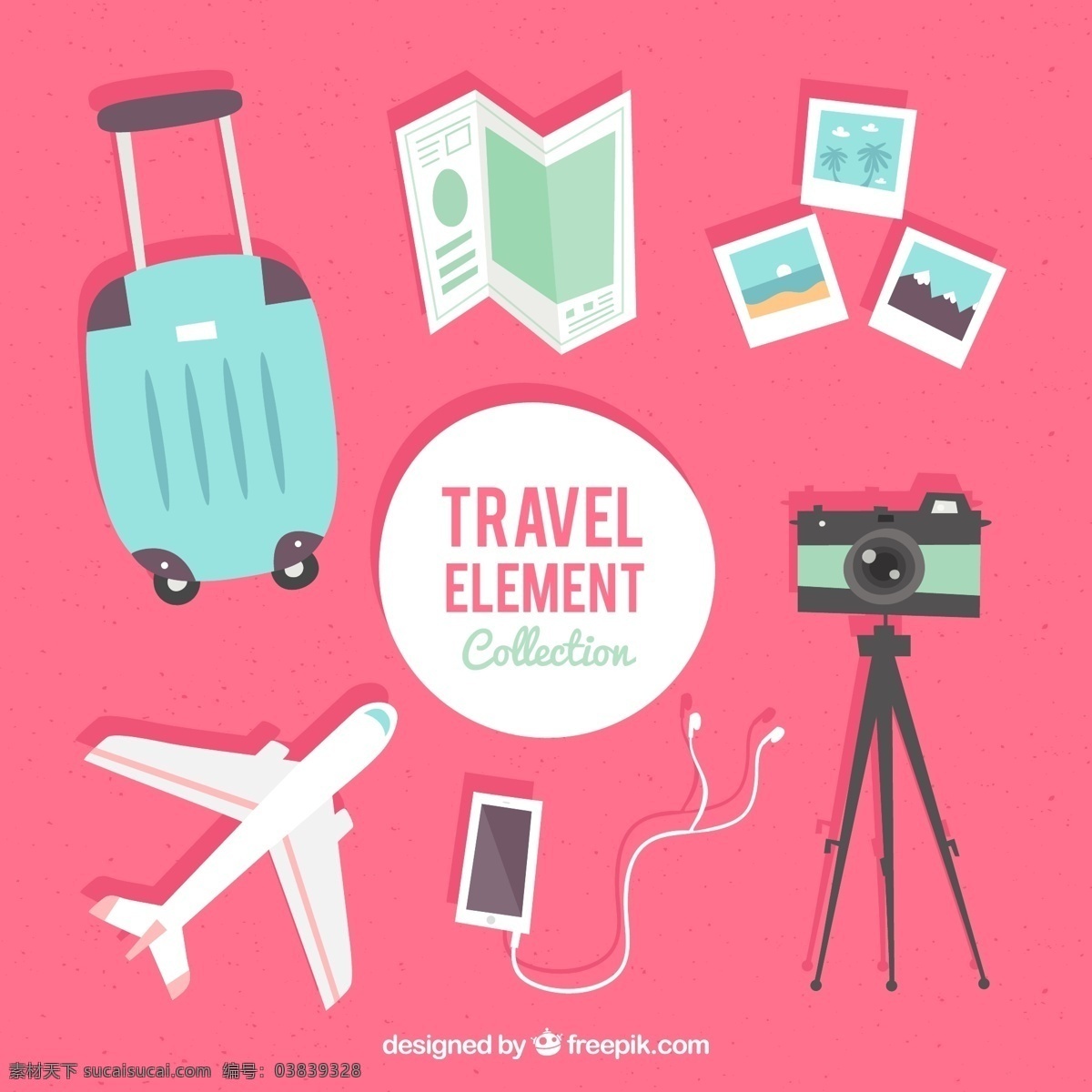 款 创意 旅行 元素 行李箱 折页 相片 飞机 手机 耳机 三脚架 照相机 度假 标志图标 其他图标