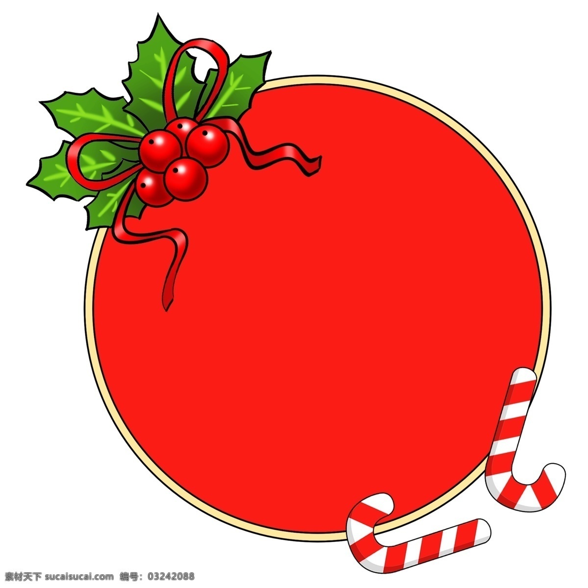 圆形 圣诞 礼物 边框 插画 圣诞节 圣诞礼物 绿叶 拐杖 圣诞节边框 黄色边框 圆形边框 红色水果 手绘