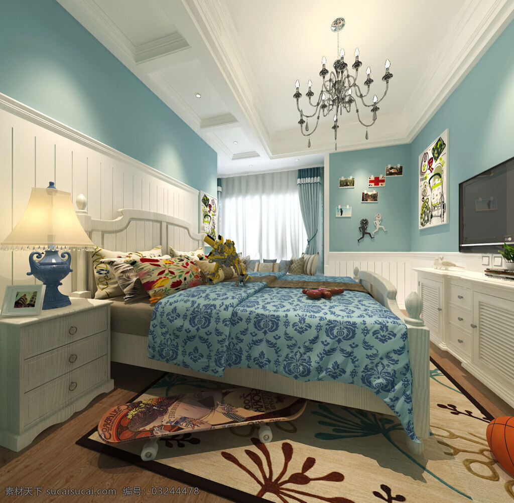 室内设计 男孩房 田园风格 家具 家装 建模 欧式 卧室 效果图 max 灰色