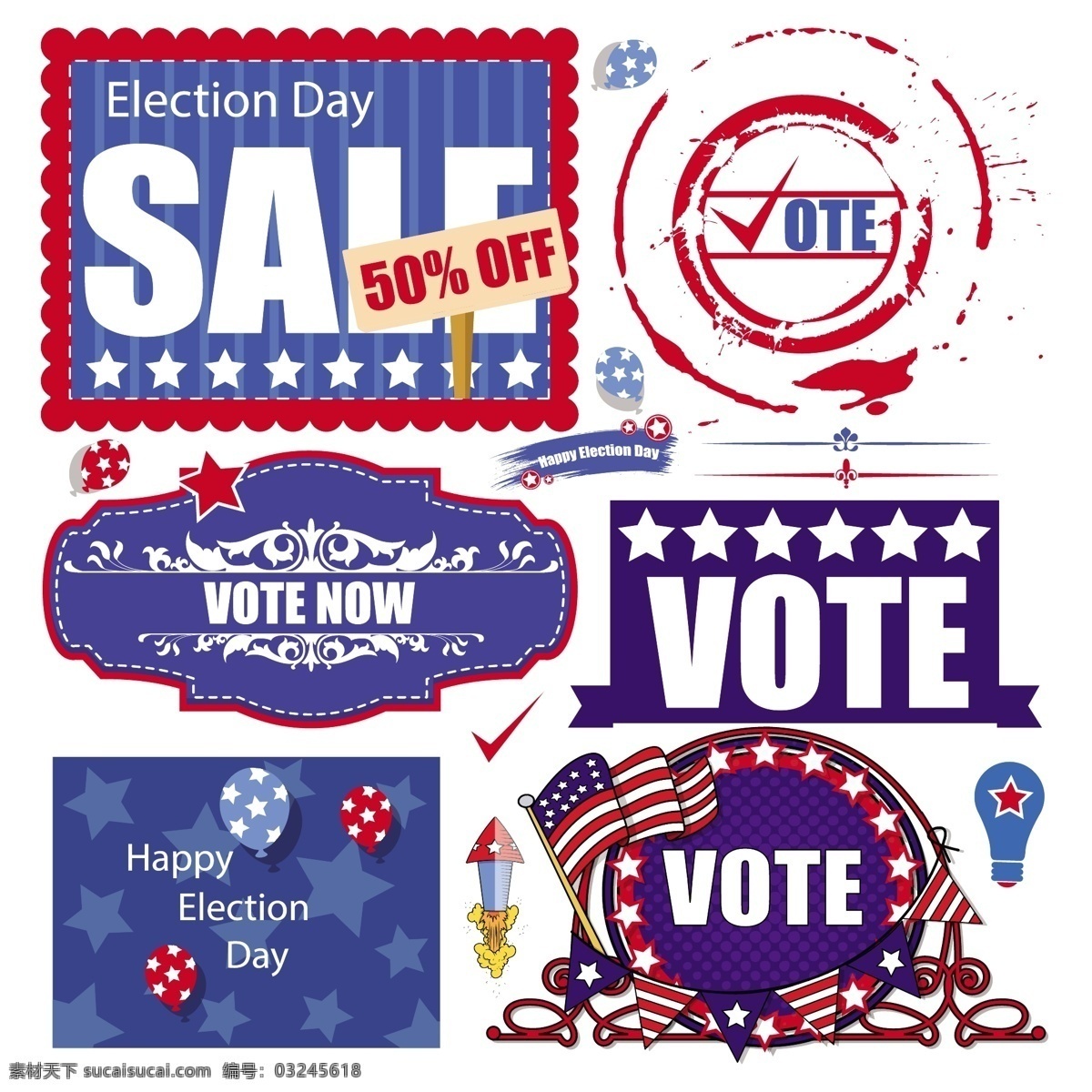 美国 选举日 销售 图形 向量 集 白色