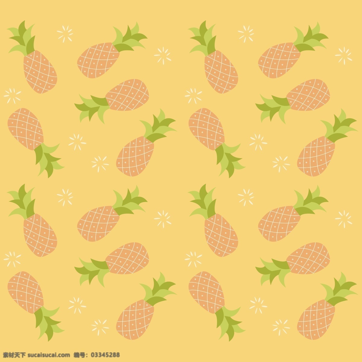菠萝 背景 装饰 图案 菠萝图案 水果图案 装饰图案 黄色