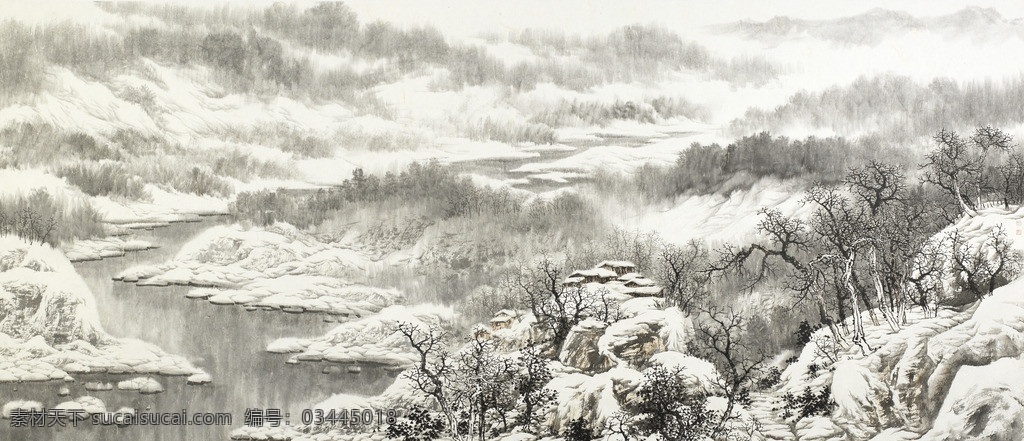 塞外春雪 冰雪山水画 赵春秋 南山子 中国画 晴雪 秋溪 江天 雪景 北国 塞外 绘画书法 文化艺术