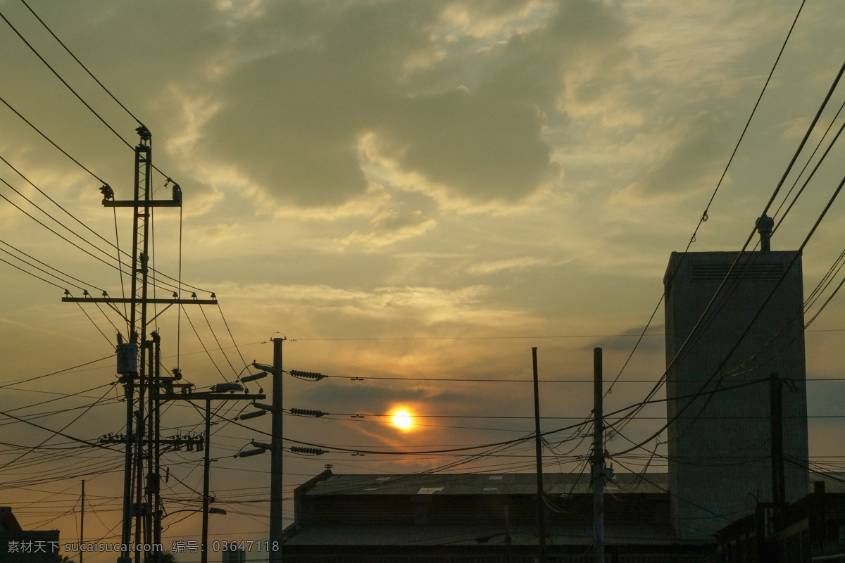 城市 电线 风景 剪影 建筑 落日 日出 日出日落 日落 太阳 自然风景 自然景观 psd源文件