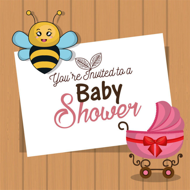 婴儿 卡片 图案 婴儿车 小蜜蜂 婴儿卡片设计 卡通卡片 矢量