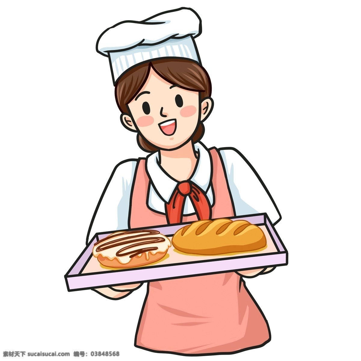 卡通 可爱 甜点 厨师 人物 彩绘 彩色 插画