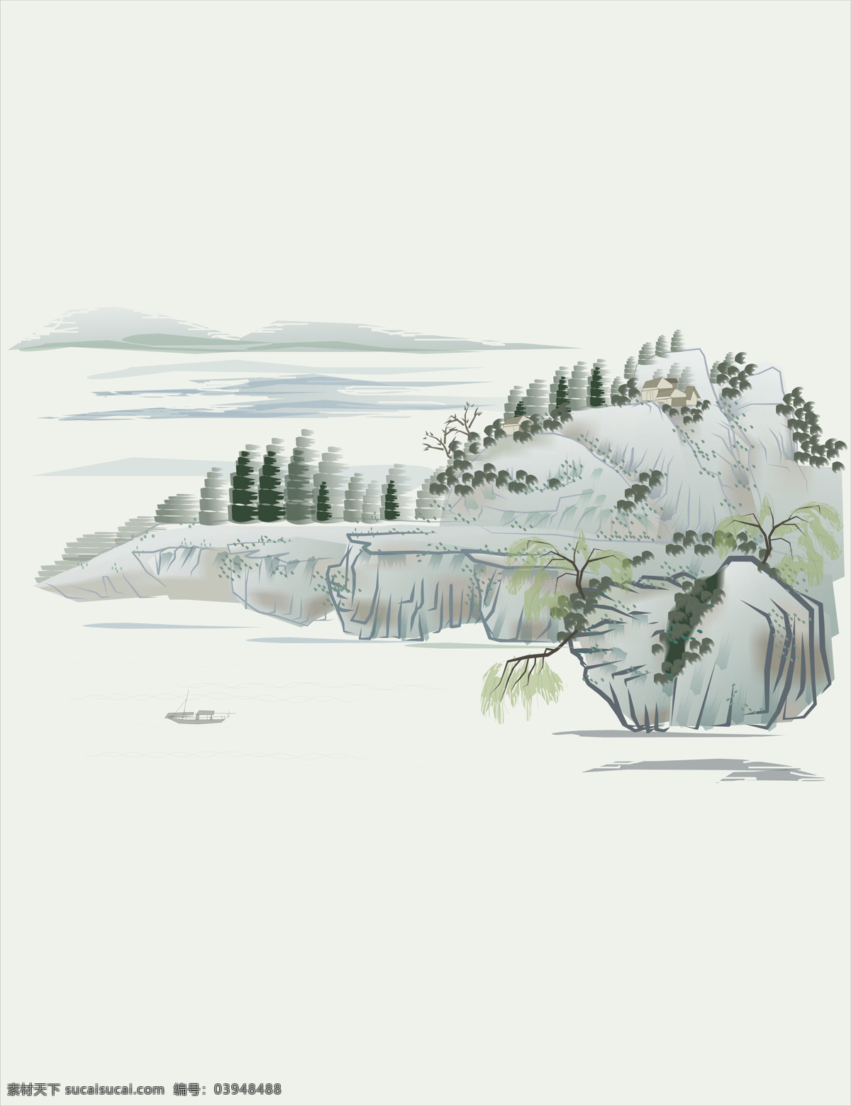 中国 山水画 元素 山石 树木 森林 湖泊 高雅 冷清 艺术文化 文化艺术