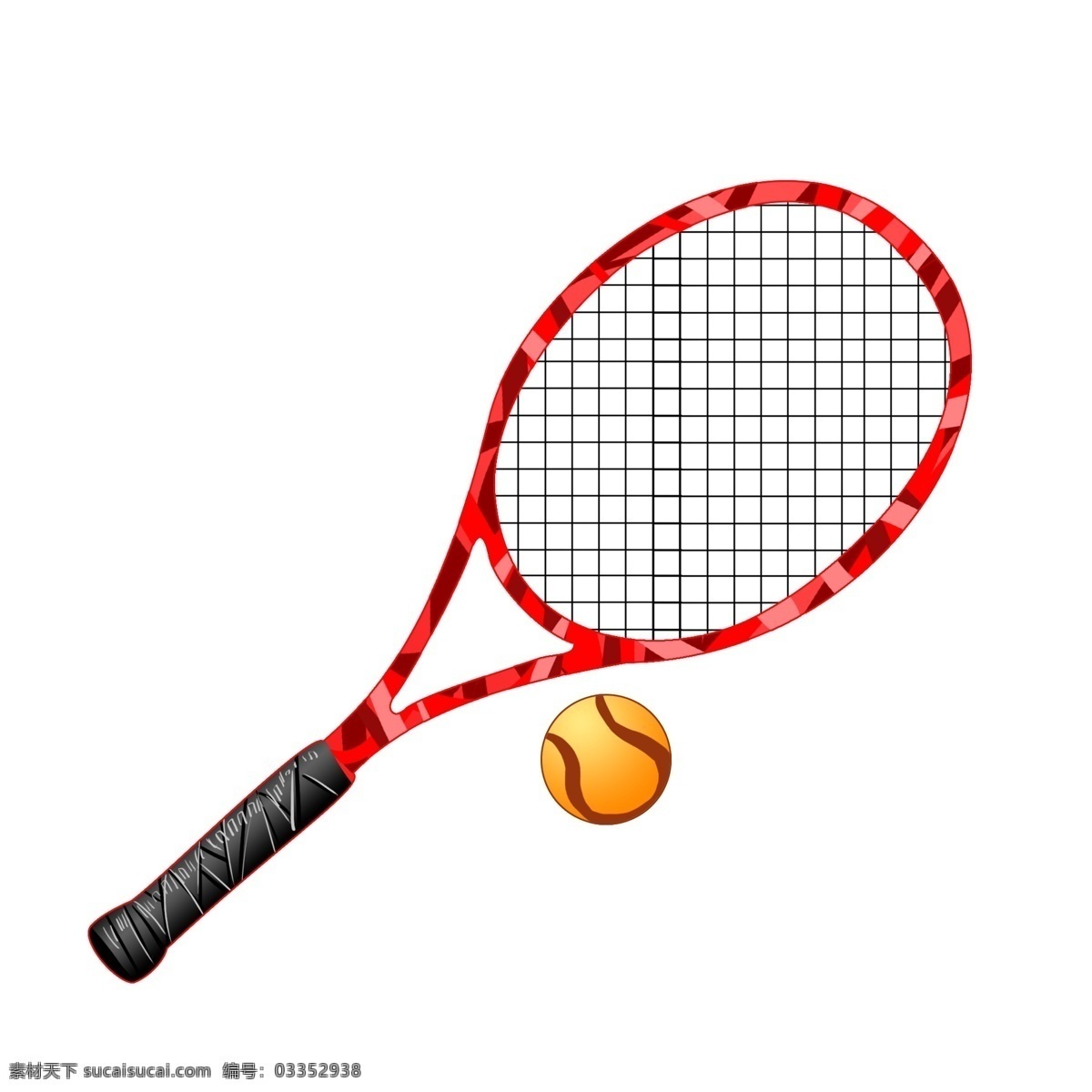 红色 网球拍 插画 红色的网球拍 漂亮的网球拍 手绘网球拍 黄色的网球 创意网球拍 网球拍插画