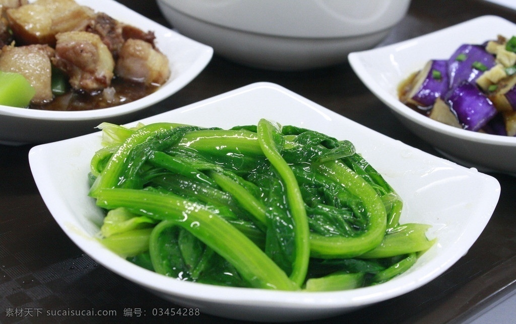 油麦菜 一荤两素 茄子 肉块 青菜 绿色食品 菜谱配图 传统美食 餐饮美食