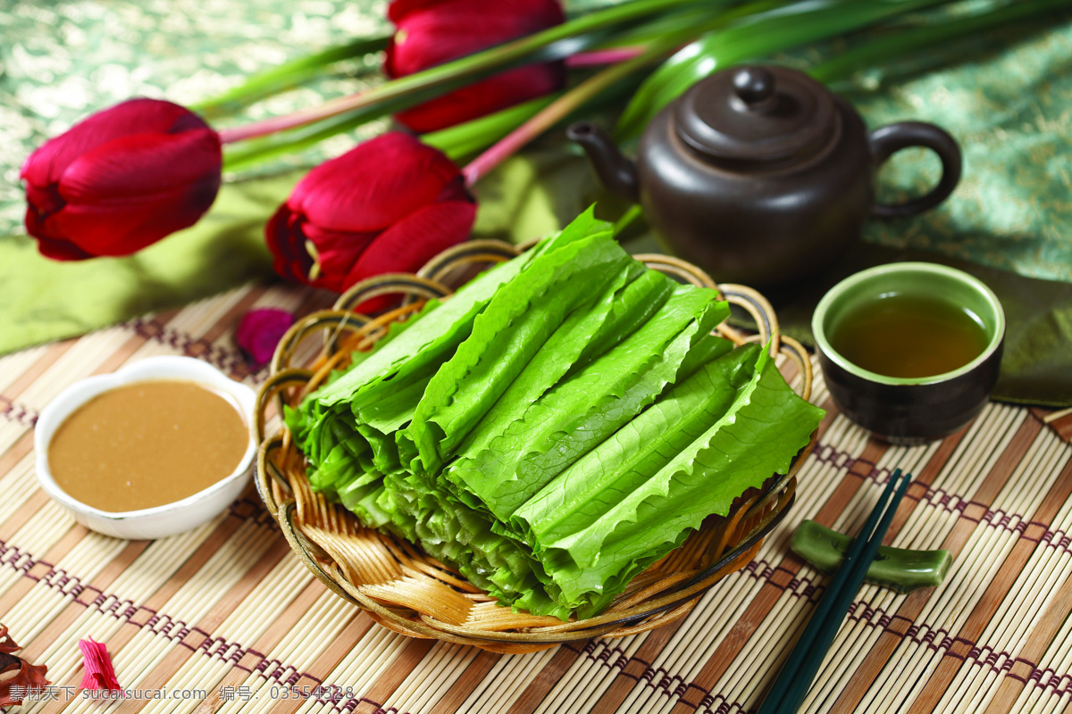 中式 麻酱油麦菜 精美 美食 色泽 口感 中式菜样 红玫瑰 茶壶 传统美食 餐饮美食