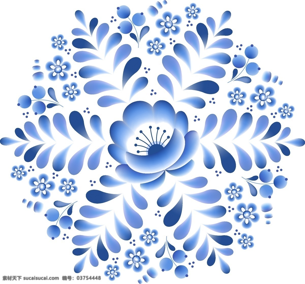蓝色 艺术 花朵 图案 装饰 青花瓷 创意 文艺