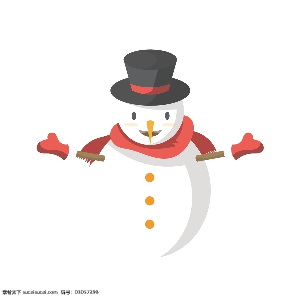 新年 可爱 雪人 插画 可爱的雪人 冬天 戴 黑色 帽子 系 红色 围巾 手套
