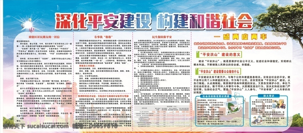 平安 建设 和谐社会 一感两度 蓝色 社会建设 展板 宣传栏 社区 深化平安建设 展板模板