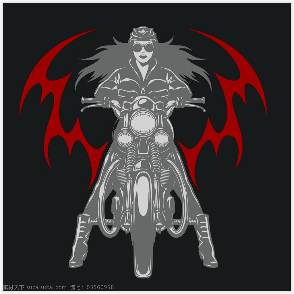 摩托车女人 摩托车 女人 红色 黑色 矢量 徽章 流行素材 流行元素 底纹边框 矢量素材