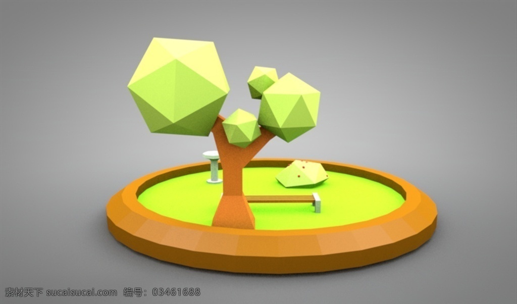 c4d 模型 树木 花坛 水池 草坪 动画 工程 低面体 渲染 c4d模型 3d设计 其他模型