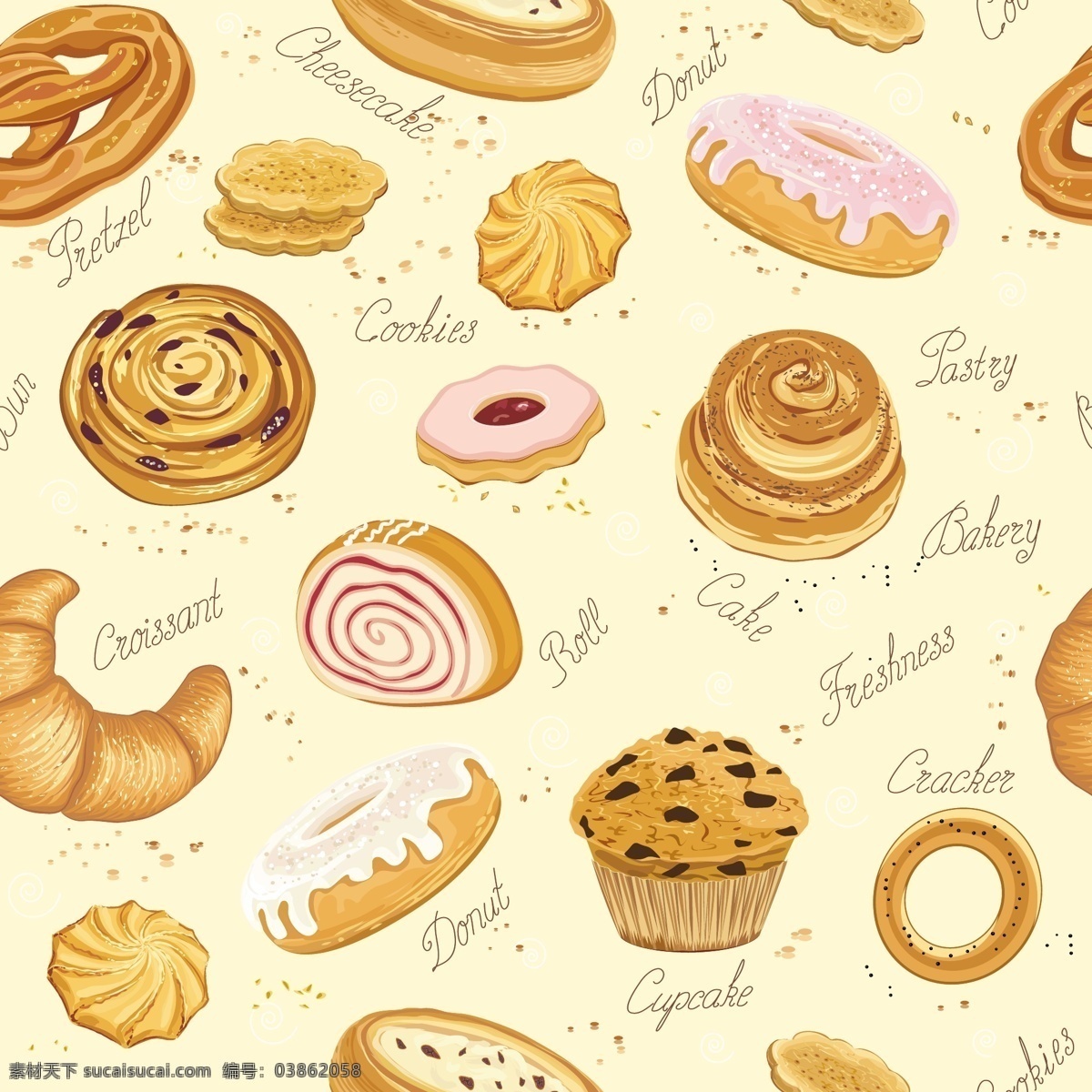 美味 烤 品 载体 背景 饼干 蛋糕 货物 甜甜圈 烘烤面包 矢量 矢量图 其他矢量图