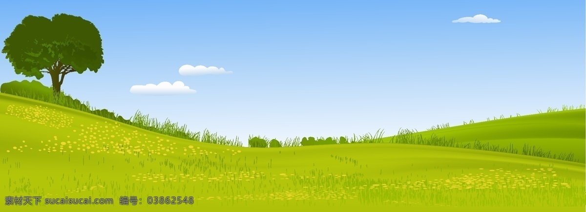 草原 蓝天 卡通 风景 矢量 矢量素材 设计素材 背景素材