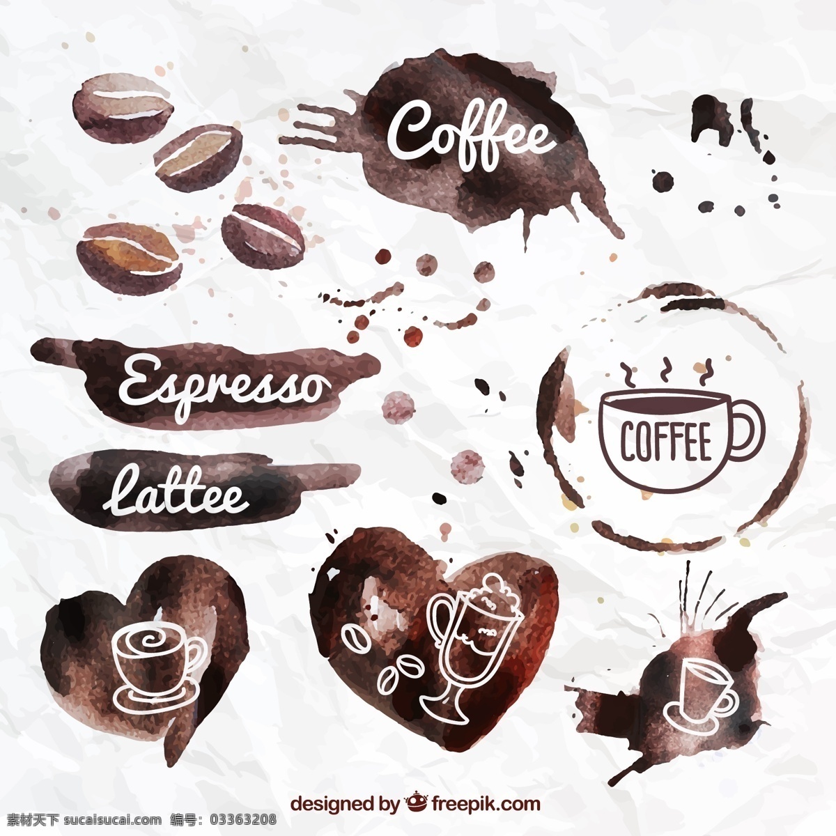 款 咖啡渍 矢量图 ai格式 含 预览 图 关键字咖啡豆 咖啡 墨迹 咖啡杯 纸张 矢量 白色