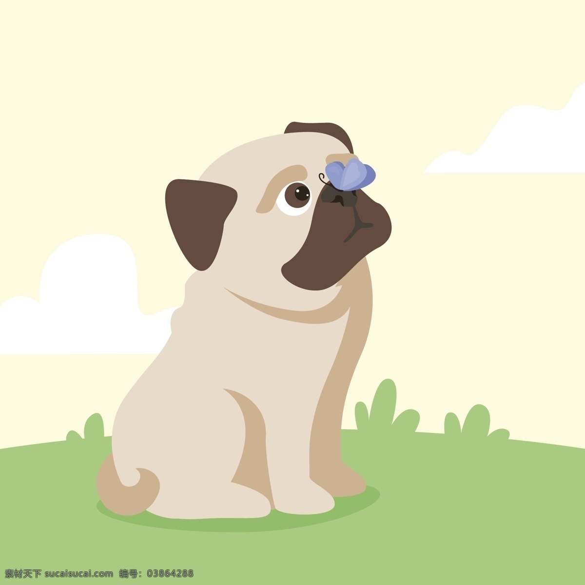 表情 动物 狗 蝴蝶 卡通 可爱 可爱宠物 手绘 语言 扁平