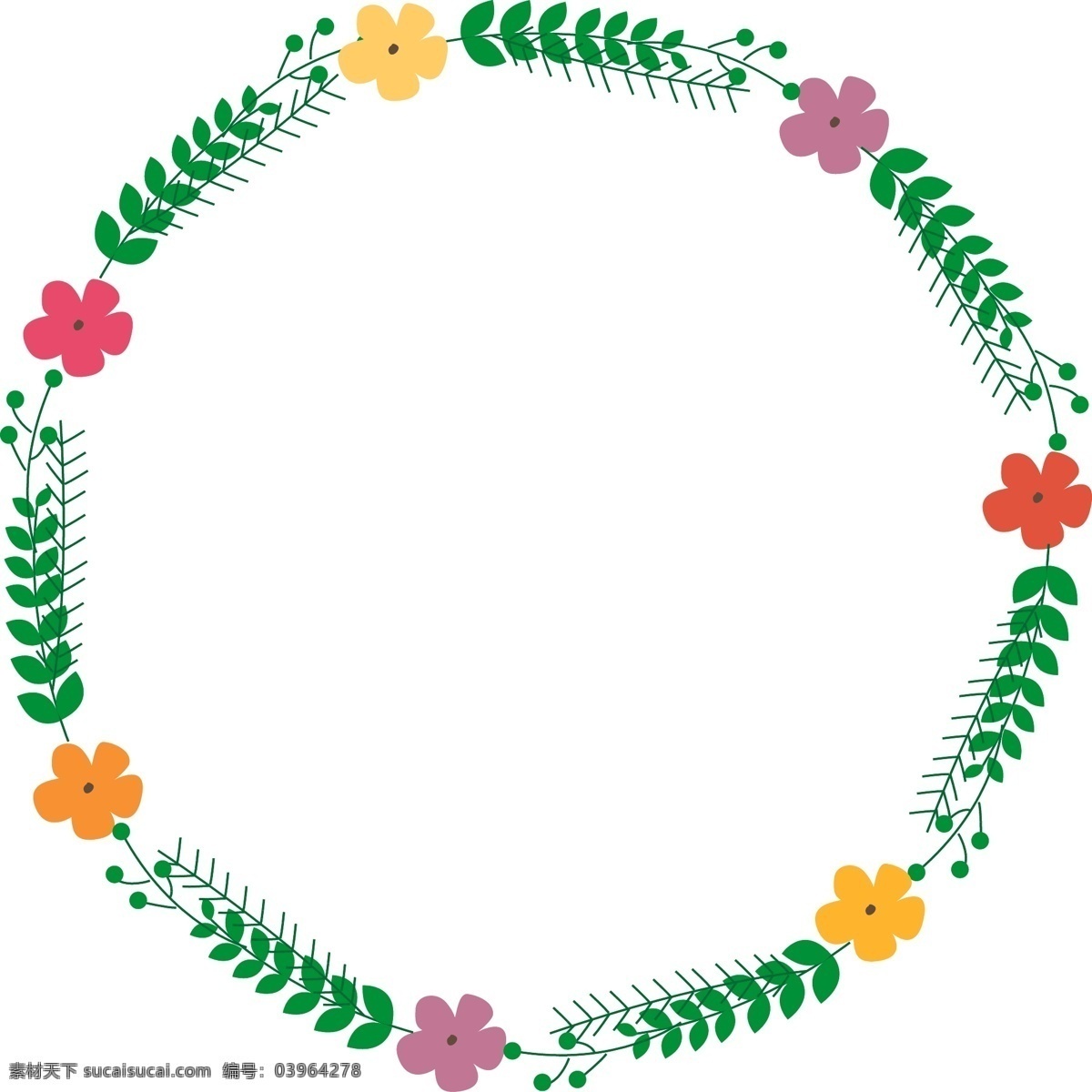 圆形 植物 装饰 边框 绿叶 花朵