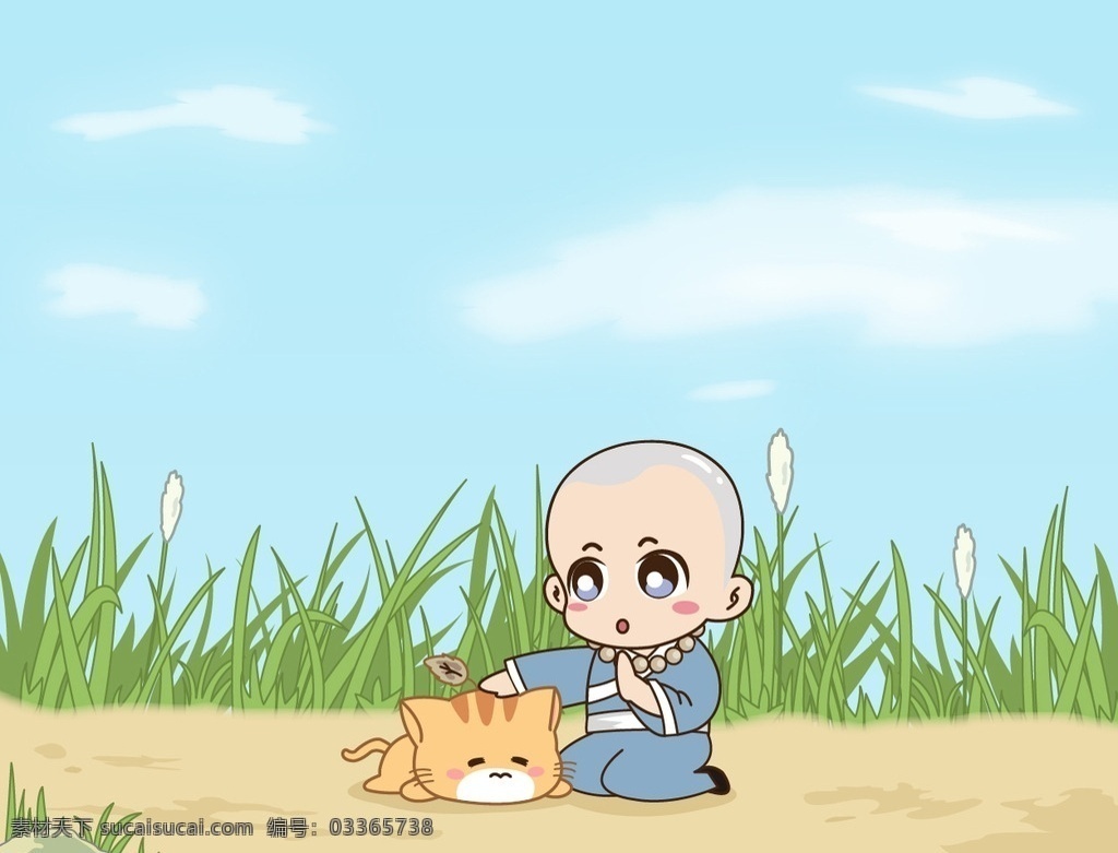 小 和尚 呆呆 橘 猫 蓝天 之下 小和尚 橘猫 怼人猫 蓝天白云 傲娇猫 动漫动画 动漫人物
