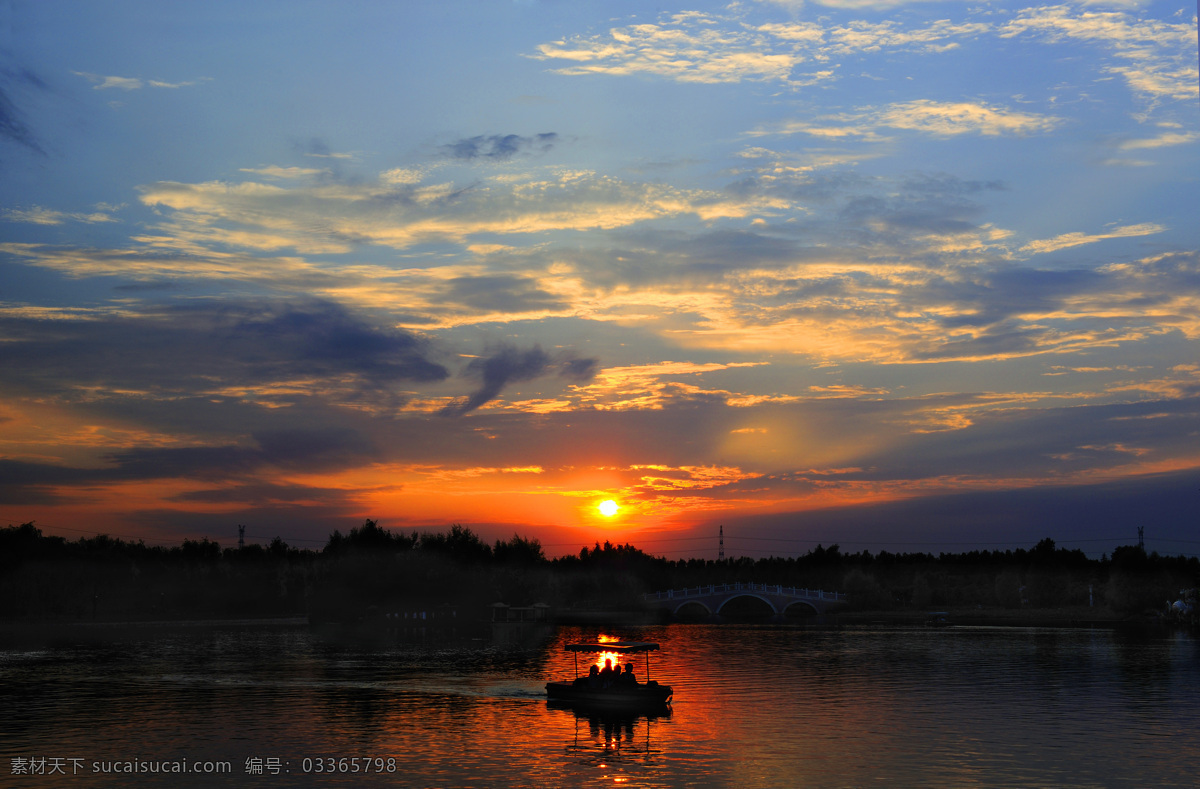 海上日落 日落 大海 小船 自然风景 自然景观