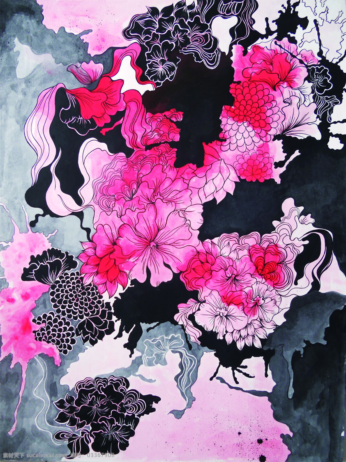 插画免费下载 插画 花卉 绘画书法 设计模板下载 手绘 文化艺术 设计设计素材 枯荣