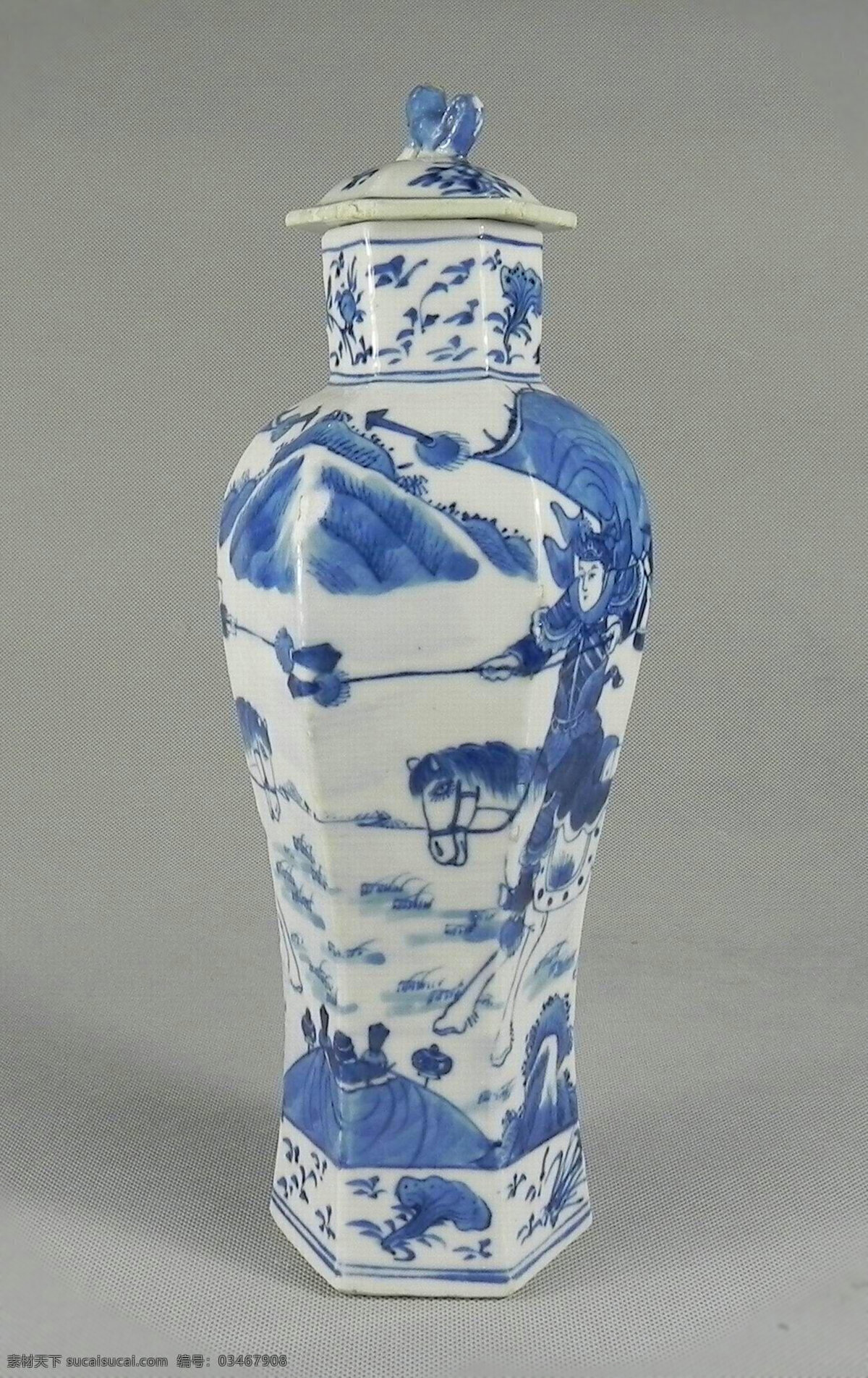 传统文化 瓷瓶 瓷器 古典 古玩 花瓶 青花瓷 人物 陶瓷 官窑 清代 道光 青花 六 方 刀马 瓶 艺术品 陶瓷精品 收藏 艺术 欣赏 把玩 文化艺术 psd源文件