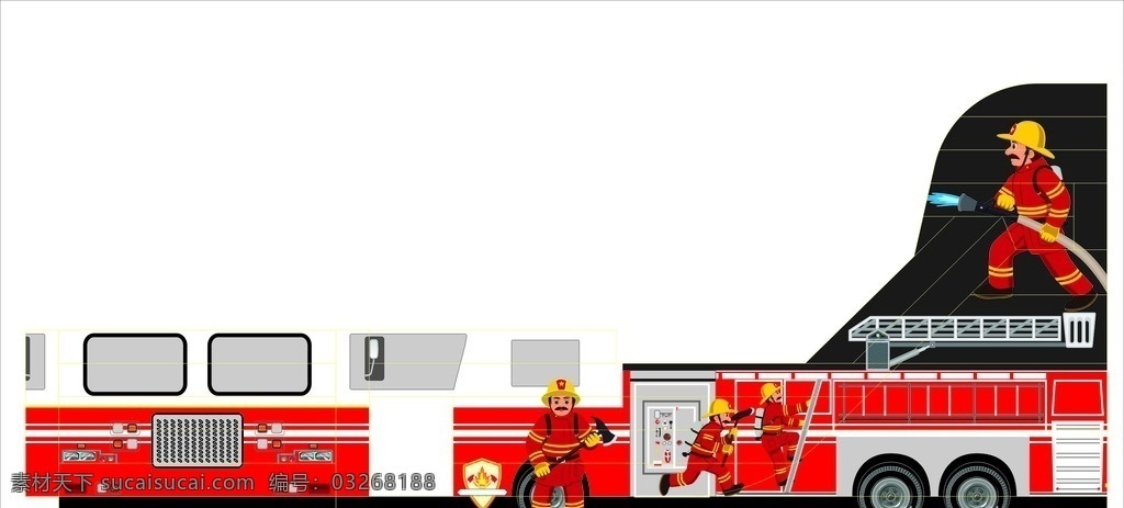 消防车喷绘 卡通人 消防用品 车子 云梯 动漫动画 动漫人物