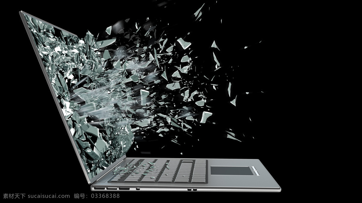 碎裂 电脑 屏幕 笔记本 创意 广告 破碎 零碎 其他类别 生活百科 黑色