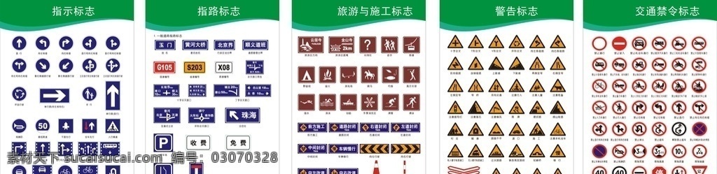 指示标志 交通禁令标志 警告标志 旅游标志 施工标志