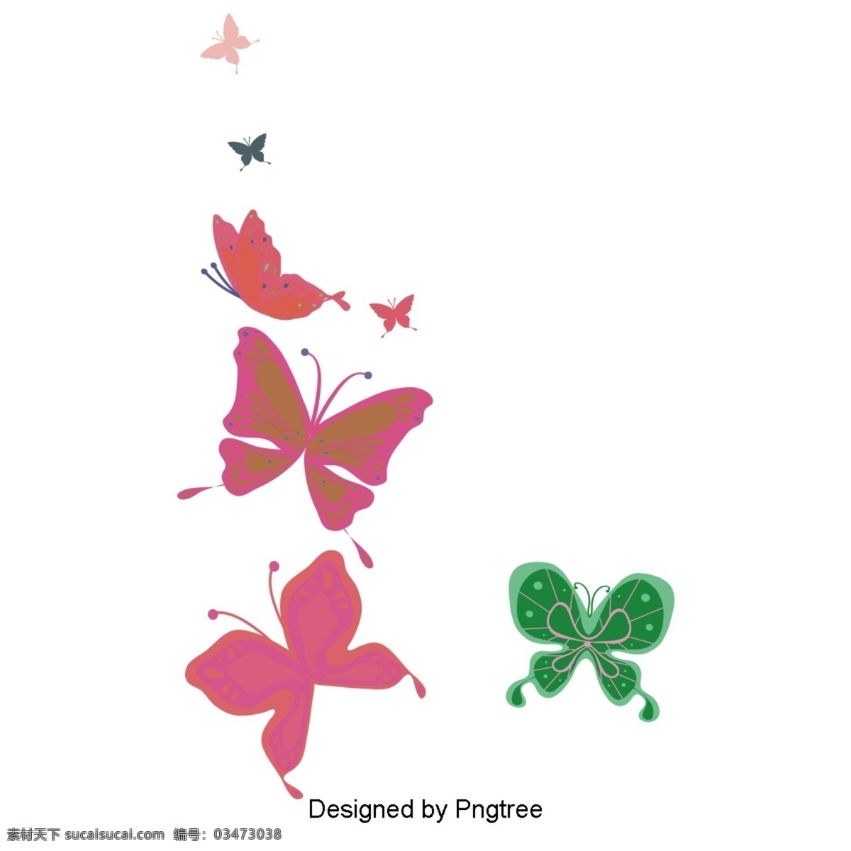 卡通 手绘 蝴蝶 图案 昆虫 自然 元素 梯度 颜色 丝 猴