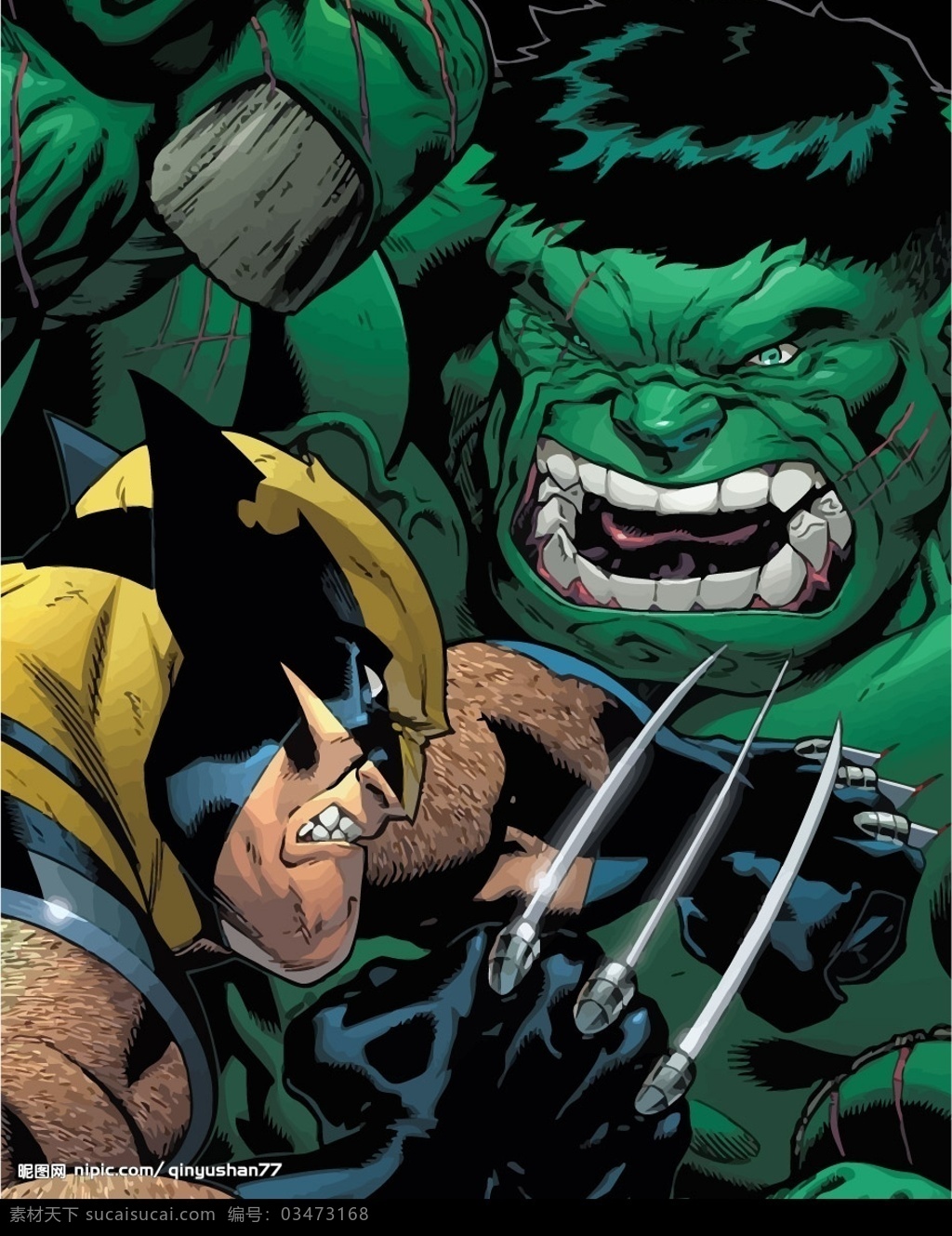 美国漫画英雄 金刚 狼 vs 绿 巨人 x men 矢量人物 男人男性 矢量图库