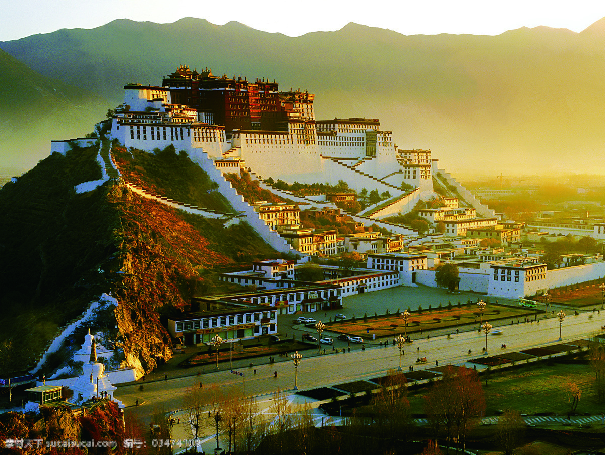 布达拉宫 西藏 拉萨 全景 早晨 晨曦 晨光 旅游摄影 建筑景观 自然景观