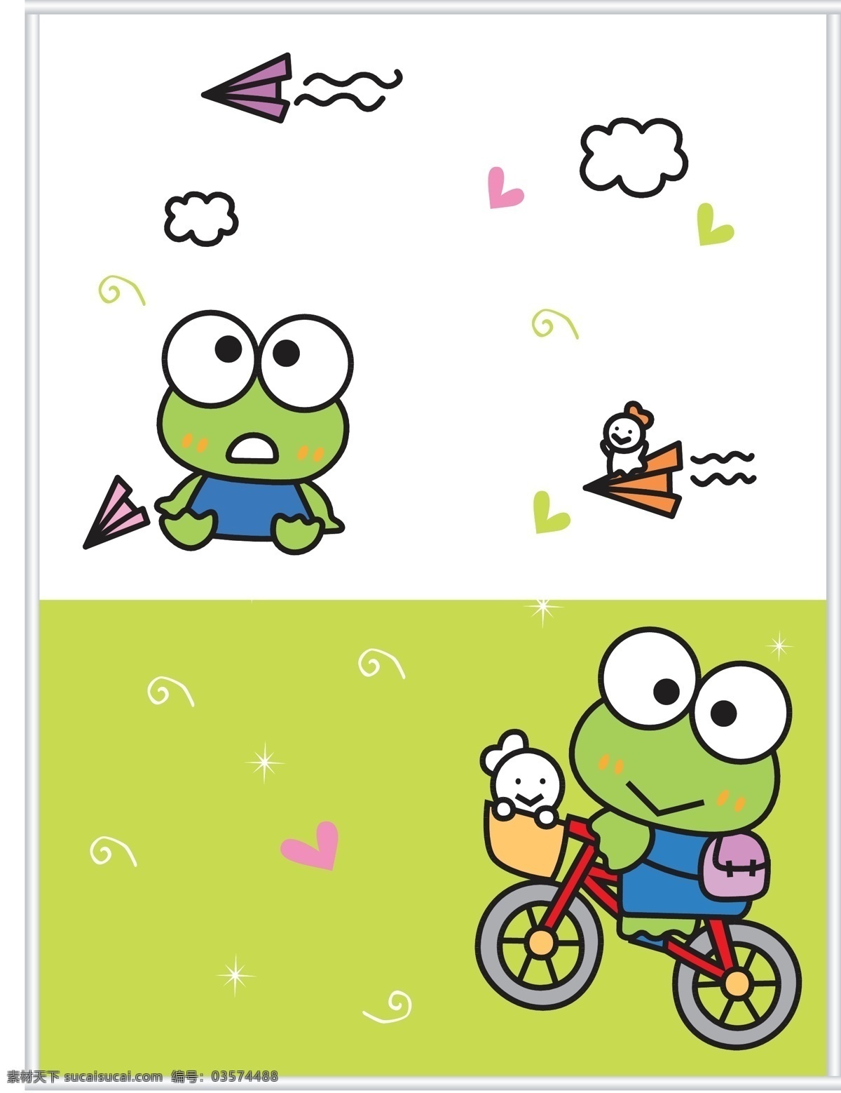 青蛙王子 背景 矢量 卡通 可爱 生物世界 两栖动物 单车 纸飞机 其他生物