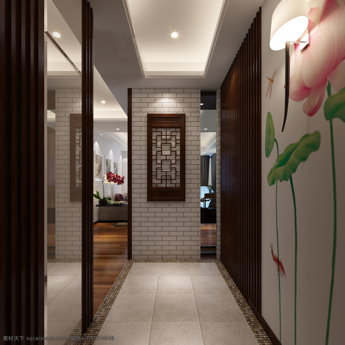 中式 玄关 效果图 新古典 走廊 室内 立体 家居设计 3d设计