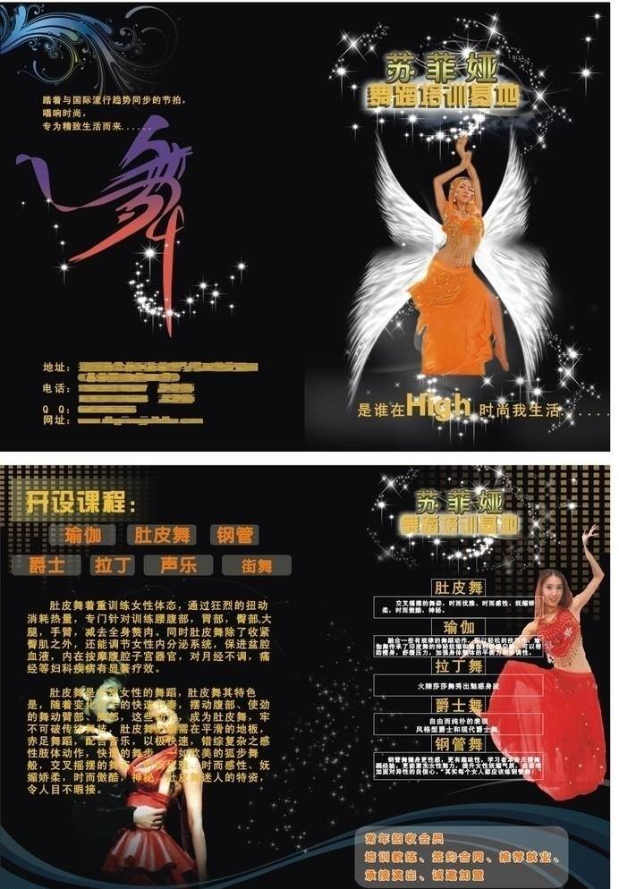 舞蹈 培训基地 dm宣传单 花纹 舞蹈培训 舞蹈培训基地 动态的舞字 闪动的星星 雪白的翅膀 流畅的线条 矢量 海报 企业文化海报