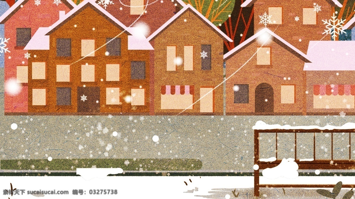 彩绘 传统 大雪 节气 背景 花枝 下雪 雪花 冬天 房屋 大雪节气 传统节气 彩绘背景 冬至 小雪节气