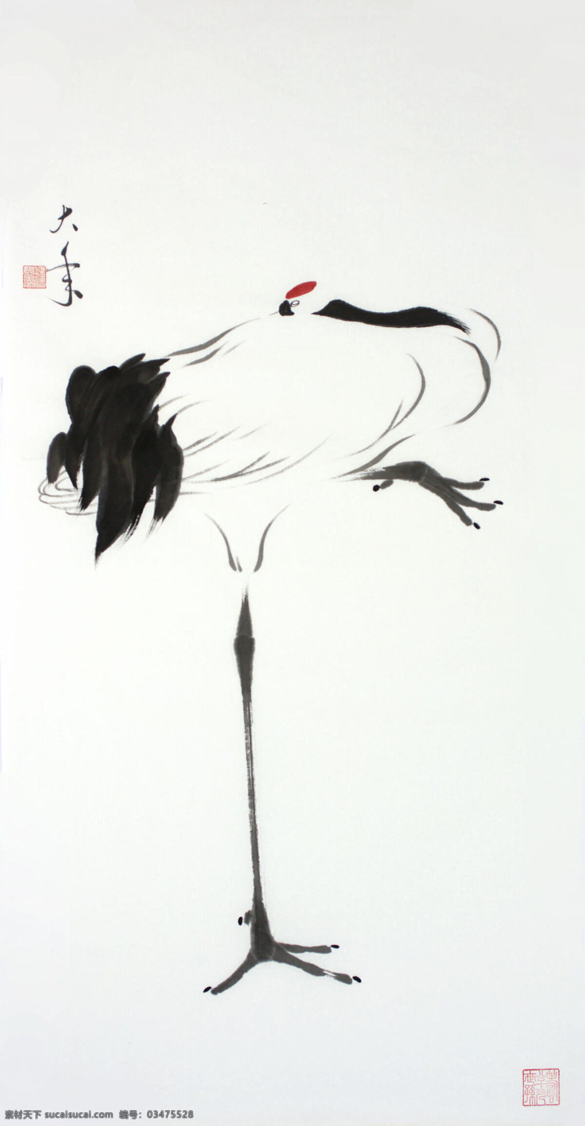 鹤 国画 梁大年 丹顶鹤 仙鹤 日本鹤 丹青 书画 文人画 梁克民 一风山人花鸟 水墨 双逸斋 写意 美术 风 山人 梁 大年 中国画 绘画书法 文化艺术