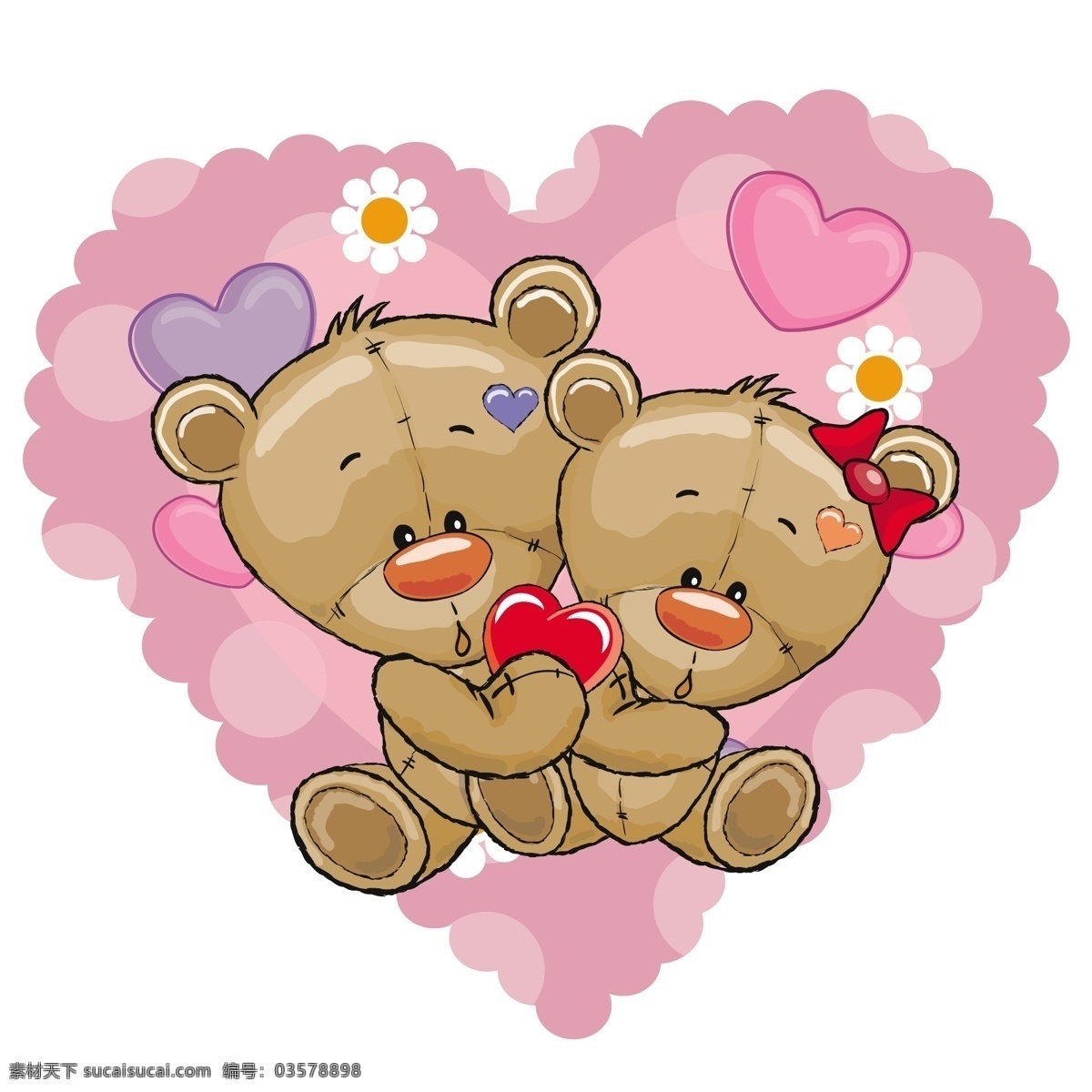 可爱 泰迪 熊 背景 矢量 爱心 花朵 泰迪熊 小熊